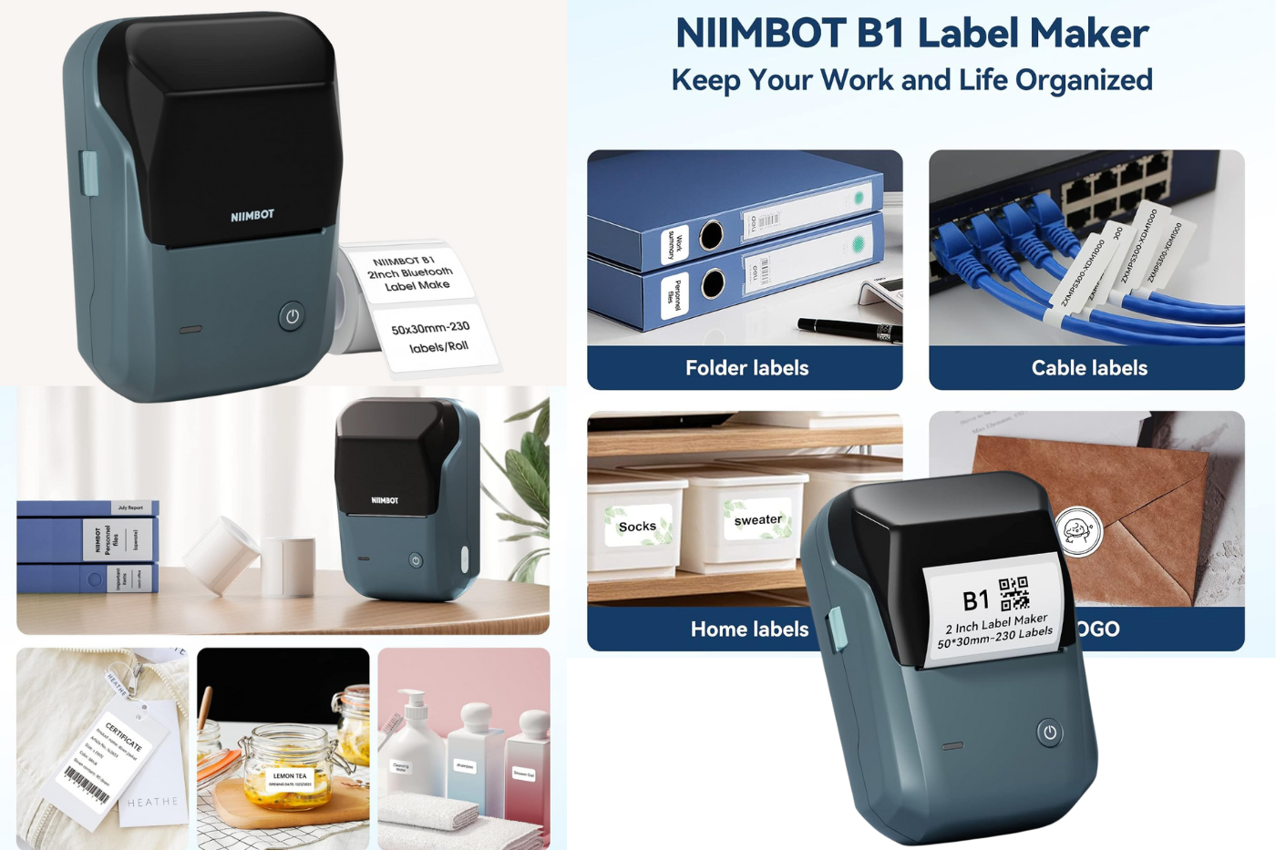 NIIMBOT B1 Label Maker Machine with 1 Roll Starter Tape